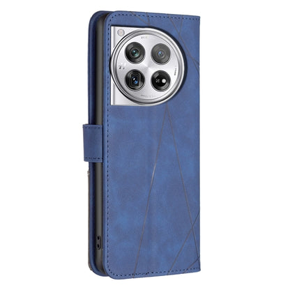 For OnePlus 12 5G BF05 Magnetic Buckle Rhombus Texture Leather Phone Case(Blue) - OnePlus Cases by buy2fix | Online Shopping UK | buy2fix