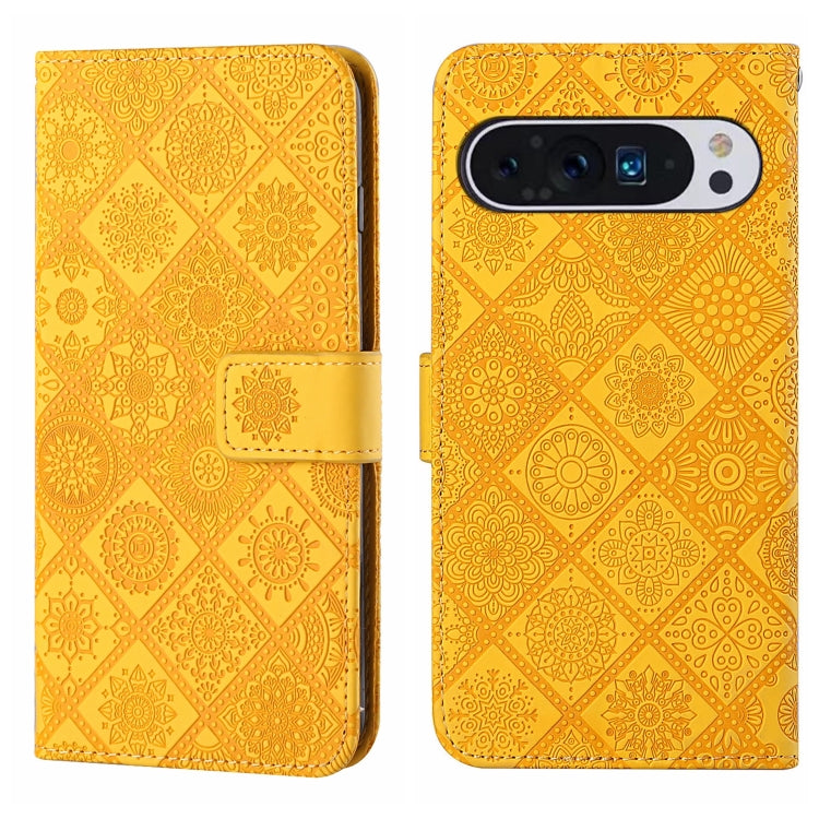 For Google Pixel 9 Pro XL Ethnic Style Embossed Pattern Leather Phone Case(Yellow) by buy2fix