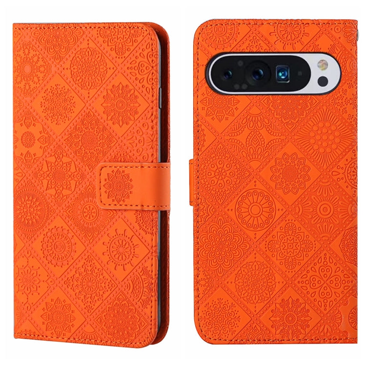 For Google Pixel 9 Pro XL Ethnic Style Embossed Pattern Leather Phone Case(Orange) by buy2fix