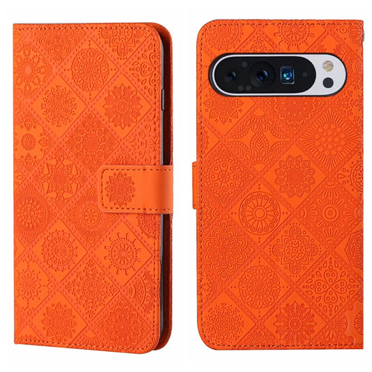 For Google Pixel 9 Pro XL Ethnic Style Embossed Pattern Leather Phone Case(Orange) by buy2fix