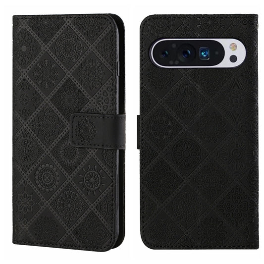 For Google Pixel 9 Pro XL Ethnic Style Embossed Pattern Leather Phone Case(Black) by buy2fix