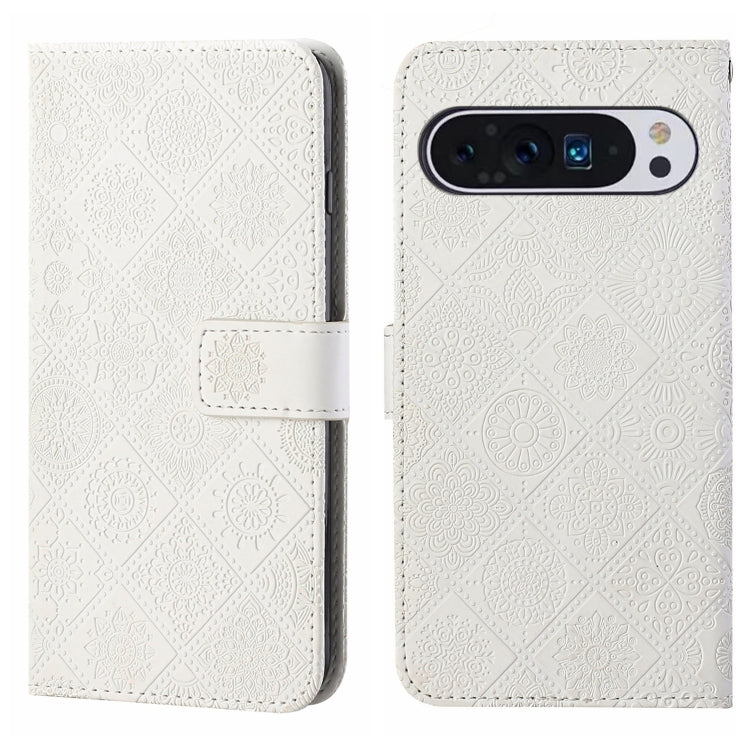For Google Pixel 9 Pro XL Ethnic Style Embossed Pattern Leather Phone Case(White) by buy2fix