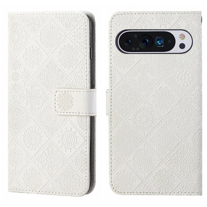 For Google Pixel 9 Pro XL Ethnic Style Embossed Pattern Leather Phone Case(White) by buy2fix
