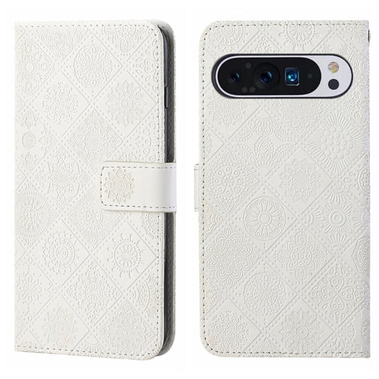 For Google Pixel 9 Pro XL Ethnic Style Embossed Pattern Leather Phone Case(White) by buy2fix