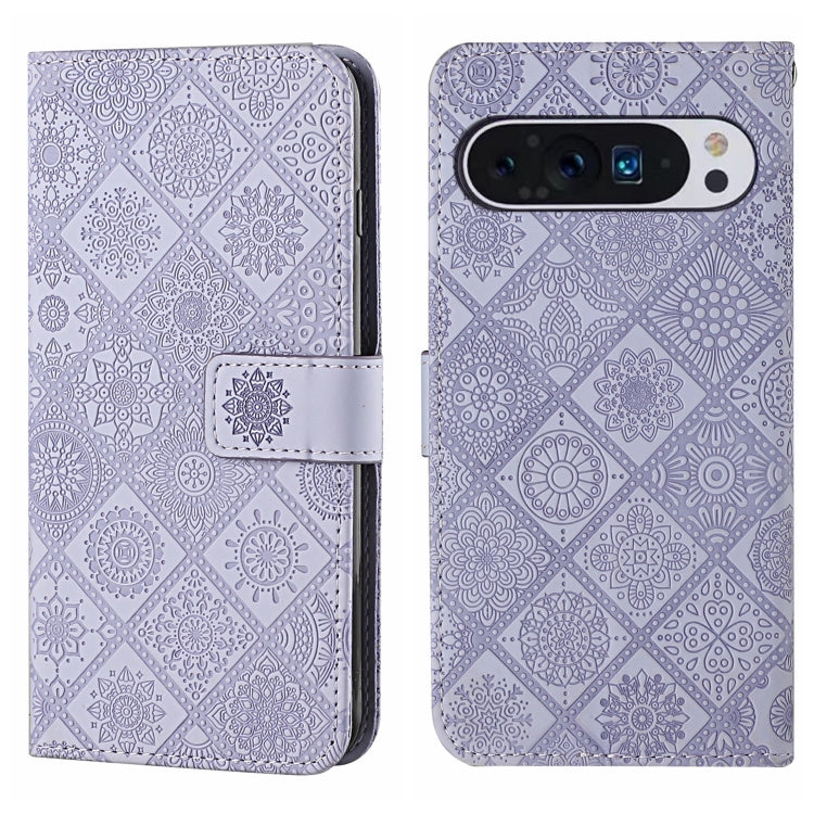 For Google Pixel 9 Pro XL Ethnic Style Embossed Pattern Leather Phone Case(Purple) by buy2fix
