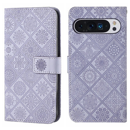 For Google Pixel 9 Pro XL Ethnic Style Embossed Pattern Leather Phone Case(Purple) by buy2fix