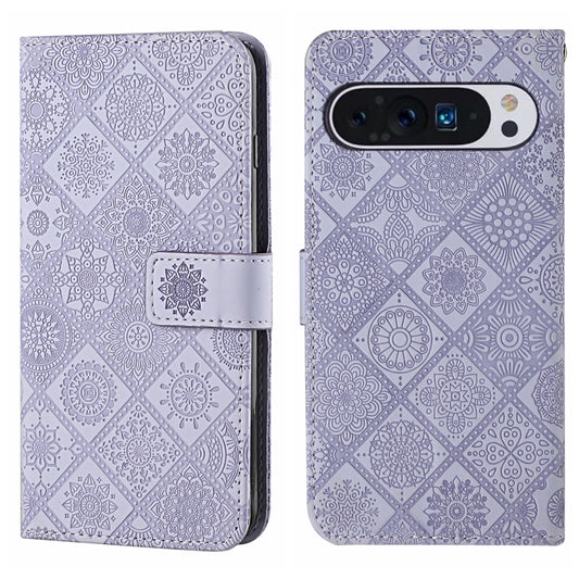 For Google Pixel 9 Pro XL Ethnic Style Embossed Pattern Leather Phone Case(Purple) by buy2fix