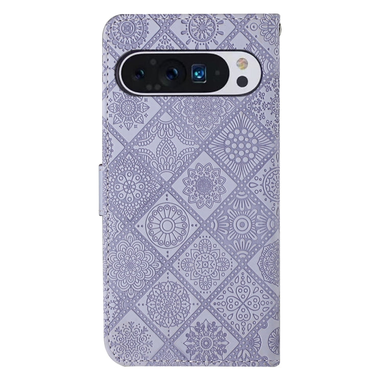For Google Pixel 9 Pro XL Ethnic Style Embossed Pattern Leather Phone Case(Purple) by buy2fix