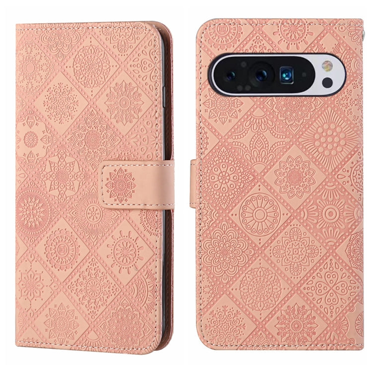 For Google Pixel 9 / 9 Pro Ethnic Style Embossed Pattern Leather Phone Case(Pink) by buy2fix