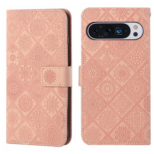 For Google Pixel 9 / 9 Pro Ethnic Style Embossed Pattern Leather Phone Case(Pink) by buy2fix