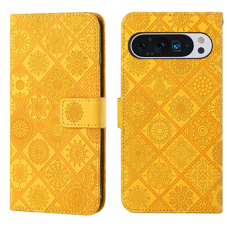 For Google Pixel 9 / 9 Pro Ethnic Style Embossed Pattern Leather Phone Case(Yellow) by buy2fix