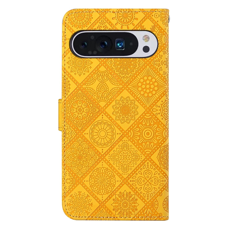 For Google Pixel 9 / 9 Pro Ethnic Style Embossed Pattern Leather Phone Case(Yellow) by buy2fix