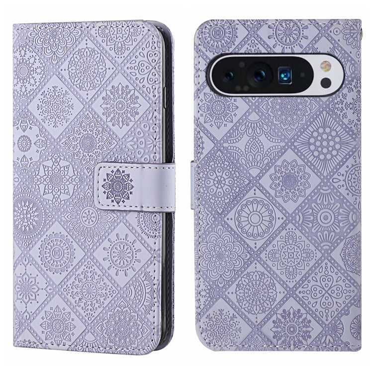 For Google Pixel 9 / 9 Pro Ethnic Style Embossed Pattern Leather Phone Case(Purple) by buy2fix