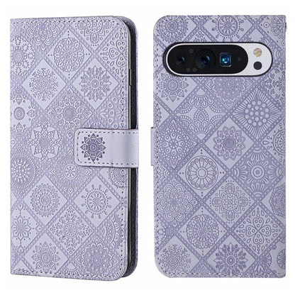 For Google Pixel 9 / 9 Pro Ethnic Style Embossed Pattern Leather Phone Case(Purple) by buy2fix