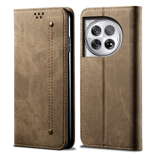 For OnePlus 12 Denim Texture Casual Style Horizontal Flip Leather Case(Khaki) - OnePlus Cases by buy2fix | Online Shopping UK | buy2fix