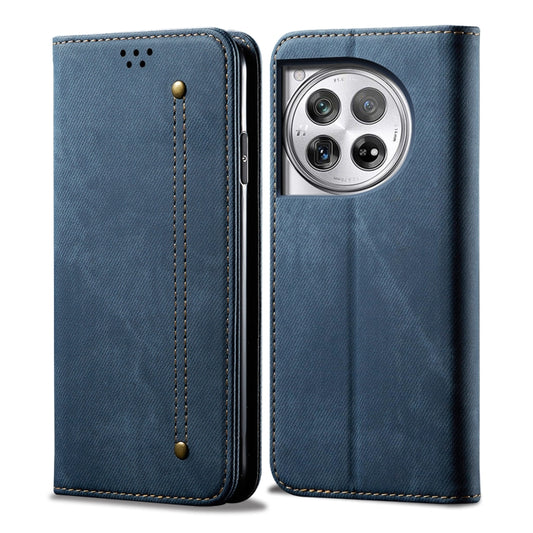 For OnePlus 12 Denim Texture Casual Style Horizontal Flip Leather Case(Blue) - OnePlus Cases by buy2fix | Online Shopping UK | buy2fix