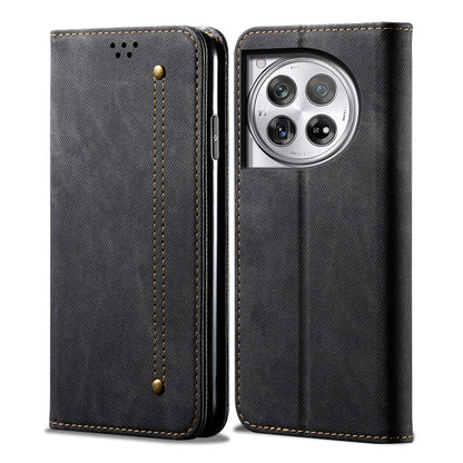 For OnePlus 12 Denim Texture Casual Style Horizontal Flip Leather Case(Black) - OnePlus Cases by buy2fix | Online Shopping UK | buy2fix