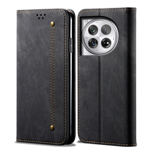 For OnePlus 12 Denim Texture Casual Style Horizontal Flip Leather Case(Black) - OnePlus Cases by buy2fix | Online Shopping UK | buy2fix