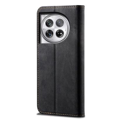 For OnePlus 12 Denim Texture Casual Style Horizontal Flip Leather Case(Black) - OnePlus Cases by buy2fix | Online Shopping UK | buy2fix