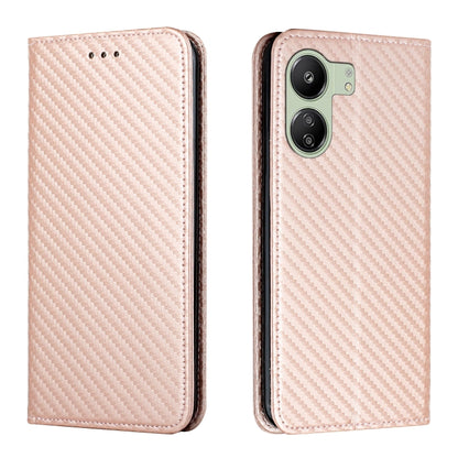 For Xiaomi Redmi 13C Carbon Fiber Texture Flip Holder Leather Phone Case(Rose Gold) by buy2fix