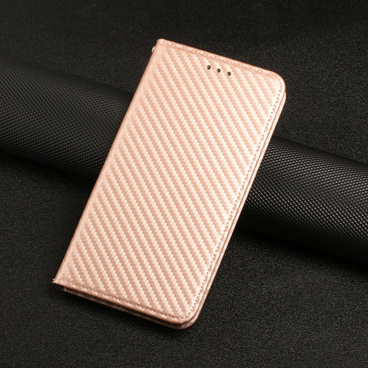 For Xiaomi Redmi 13C Carbon Fiber Texture Flip Holder Leather Phone Case(Rose Gold) by buy2fix