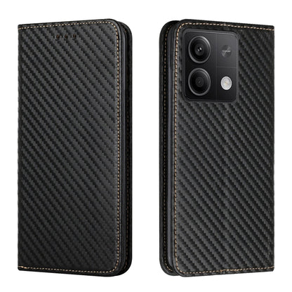 For Xiaomi Redmi Note 13 5G Carbon Fiber Texture Flip Holder Leather Phone Case(Black) - Note 13 Cases by buy2fix | Online Shopping UK | buy2fix