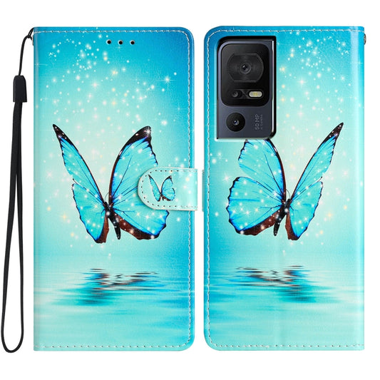 For TCL 40 SE Colored Drawing Leather Phone Case(Blue Butterfly) - TCL by buy2fix | Online Shopping UK | buy2fix