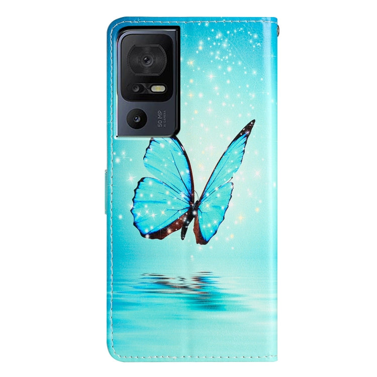For TCL 40 SE Colored Drawing Leather Phone Case(Blue Butterfly) - TCL by buy2fix | Online Shopping UK | buy2fix