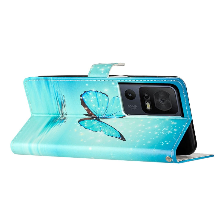 For TCL 40 SE Colored Drawing Leather Phone Case(Blue Butterfly) - TCL by buy2fix | Online Shopping UK | buy2fix
