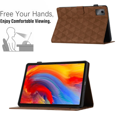 For Lenovo Tab M11/Xiaoxin Pad 11 2024 Diamond Texture Embossed Leather Smart Tablet Case(Brown) - Lenovo by buy2fix | Online Shopping UK | buy2fix