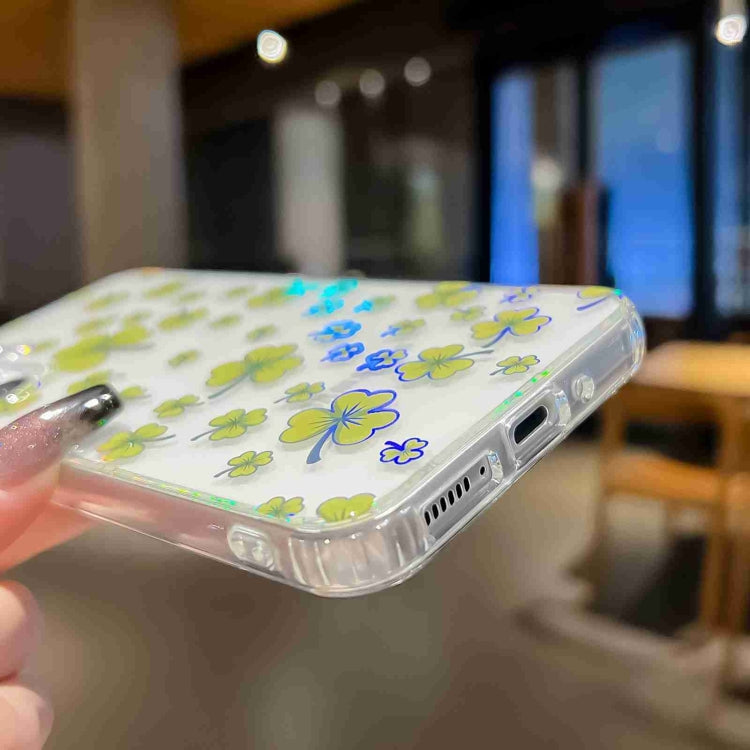 For Samsung Galaxy A34 Electroplated Symphony Phone Case(White Blue Flower) by buy2fix