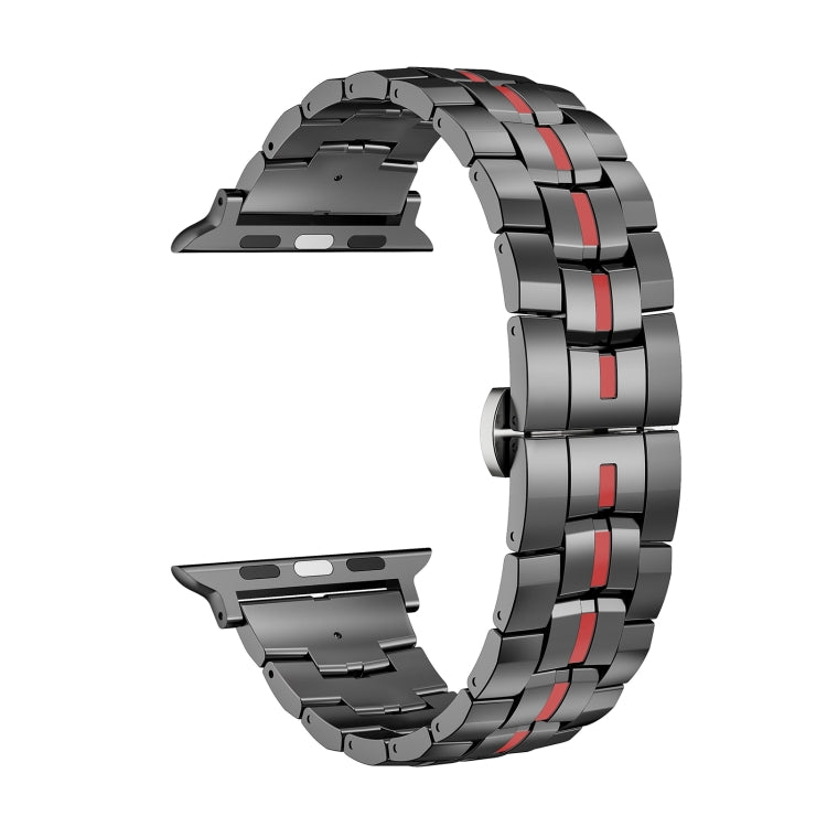 For Apple Watch SE 2023 44mm Butterfly Buckle 5-Beads Metal Watch Band(Black Red) by buy2fix