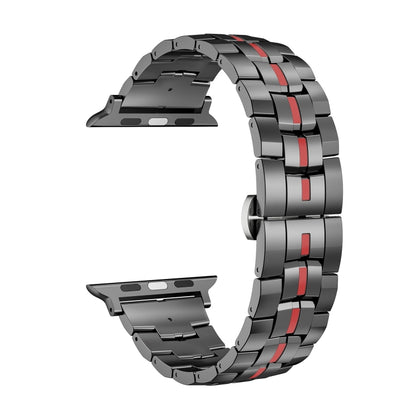 For Apple Watch SE 2023 44mm Butterfly Buckle 5-Beads Metal Watch Band(Black Red) by buy2fix
