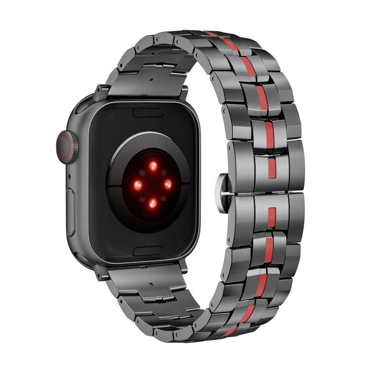 For Apple Watch SE 2023 44mm Butterfly Buckle 5-Beads Metal Watch Band(Black Red) by buy2fix
