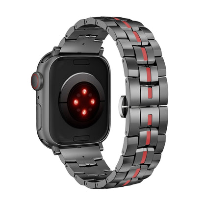 For Apple Watch SE 2023 44mm Butterfly Buckle 5-Beads Metal Watch Band(Black Red) by buy2fix