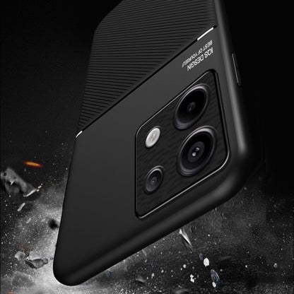For Xiaomi Redmi Note 13 5G Classic Tilt Strip Grain Magnetic Shockproof PC + TPU Phone Case(Black) - Xiaomi Cases by buy2fix | Online Shopping UK | buy2fix