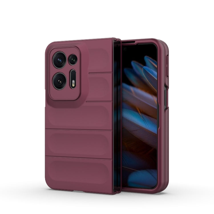 For OPPO Find N2 Magic Shield Fold PC Shockproof Phone Case(Wine Red) by buy2fix