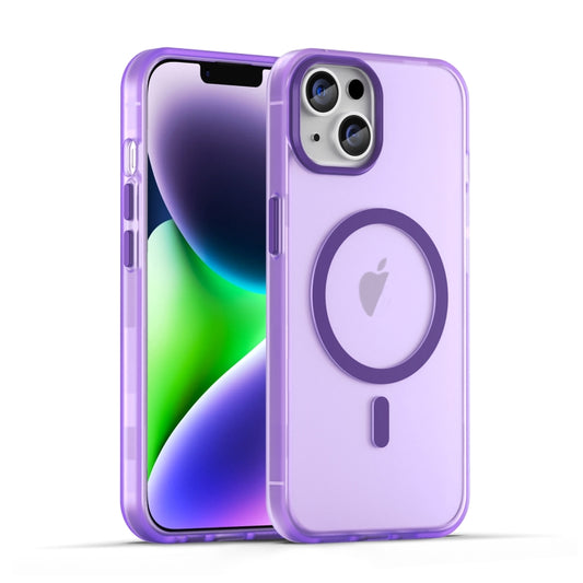 For iPhone 14 MagSafe Frosted Translucent TPU + PC Full Coverage Phone Case(Dark Purple) by buy2fix