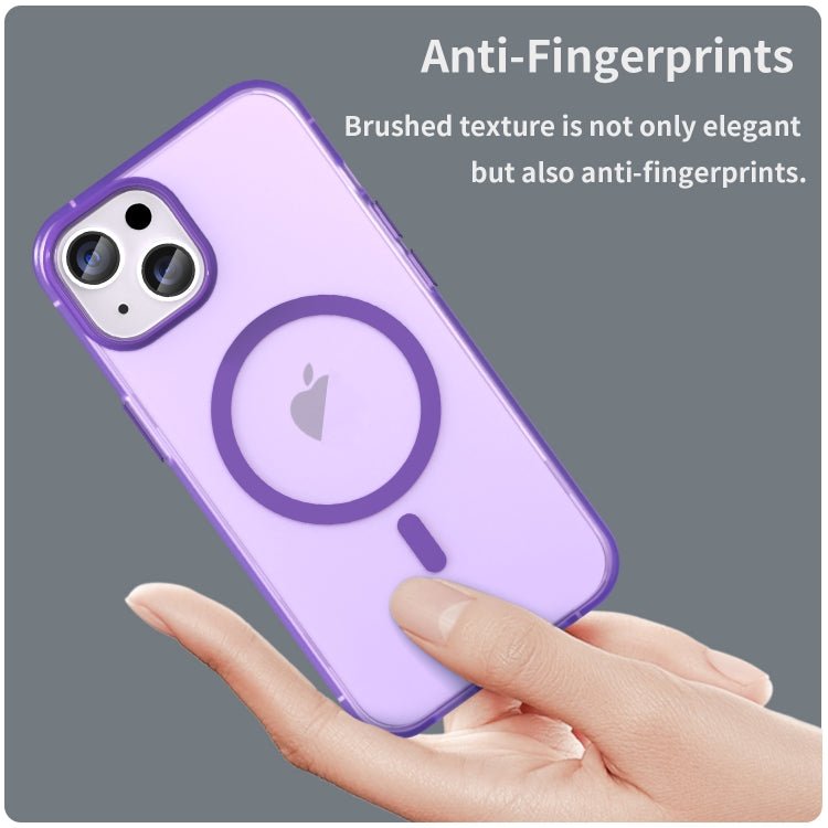For iPhone 14 MagSafe Frosted Translucent TPU + PC Full Coverage Phone Case(Dark Purple) by buy2fix
