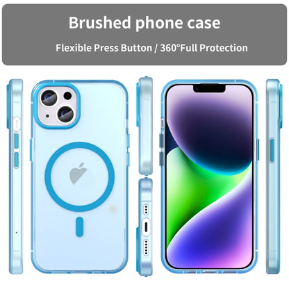 For iPhone 14 MagSafe Frosted Translucent TPU + PC Full Coverage Phone Case(Blue) by buy2fix