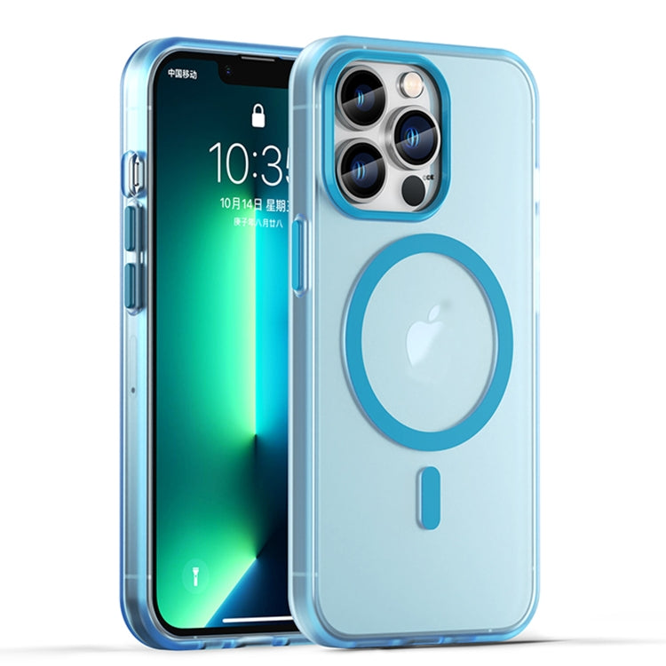 For iPhone 13 Pro MagSafe Frosted Translucent TPU + PC Full Coverage Phone Case(Blue) by buy2fix