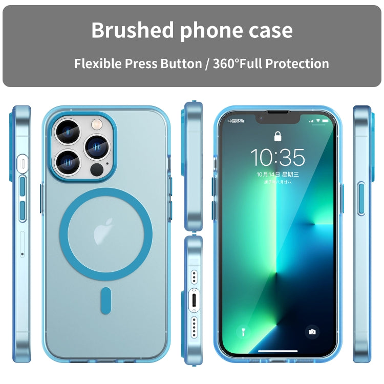 For iPhone 13 Pro MagSafe Frosted Translucent TPU + PC Full Coverage Phone Case(Blue) by buy2fix