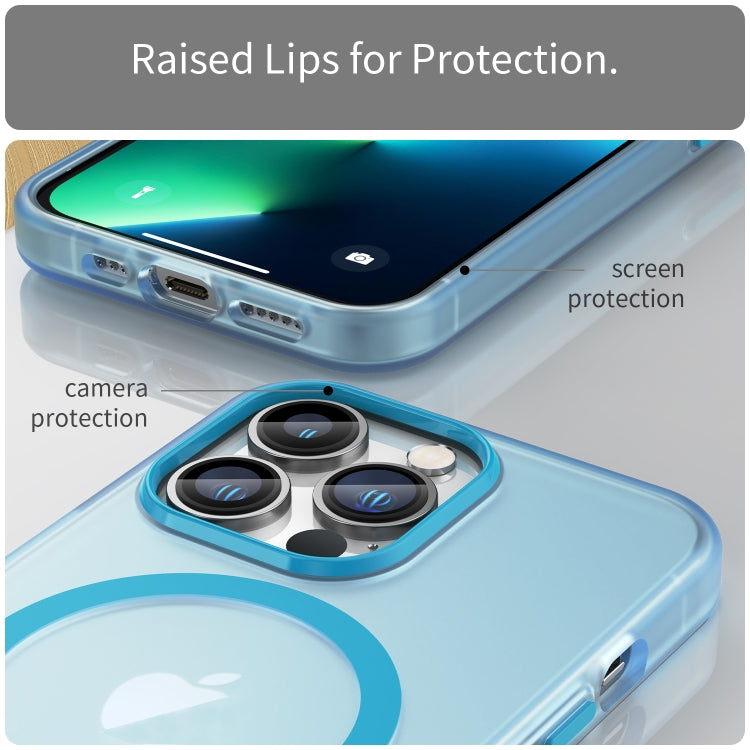 For iPhone 13 Pro MagSafe Frosted Translucent TPU + PC Full Coverage Phone Case(Blue) by buy2fix