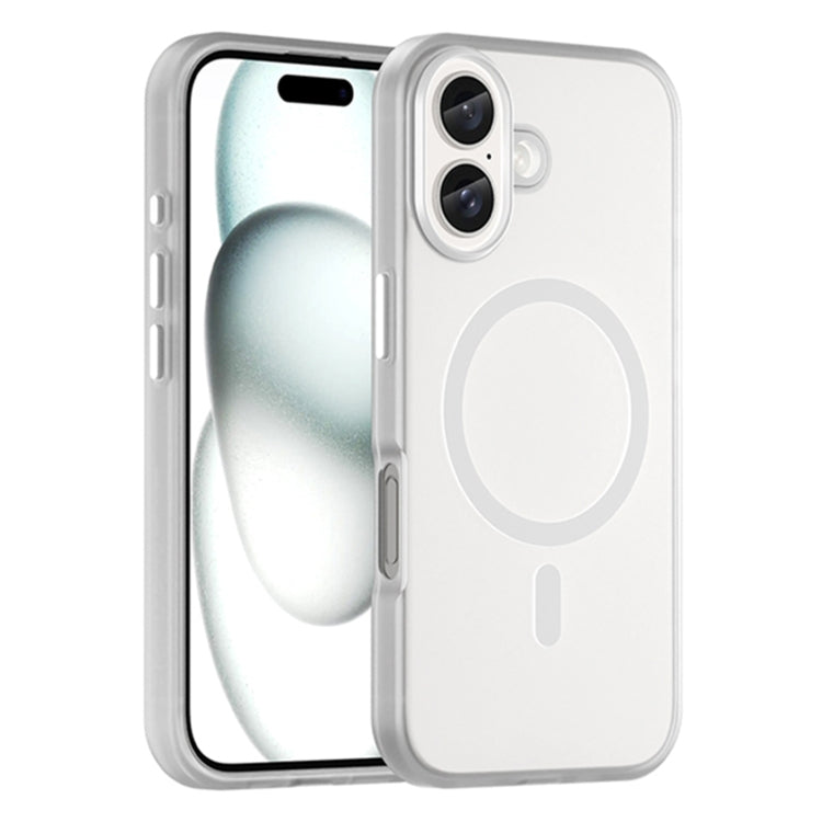 For iPhone 16 MagSafe Frosted Translucent TPU + PC Full Coverage Phone Case(White) by buy2fix