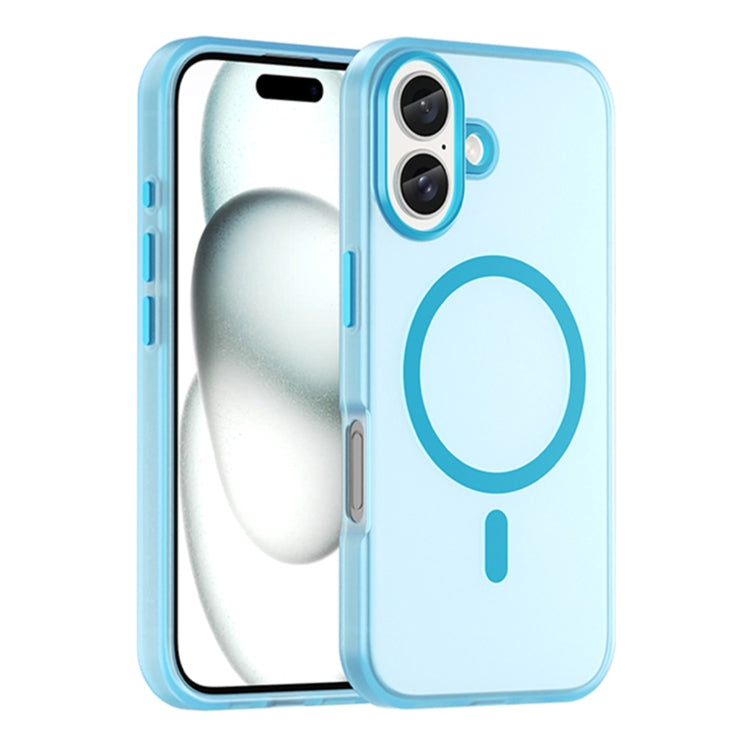 For iPhone 16 MagSafe Frosted Translucent TPU + PC Full Coverage Phone Case(Blue) by buy2fix