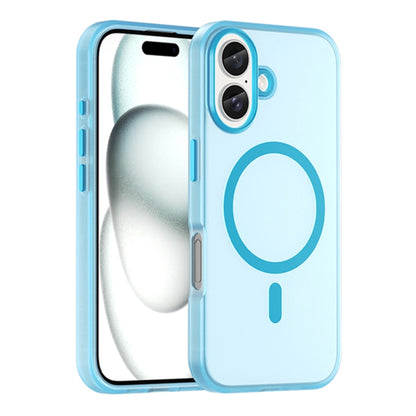 For iPhone 16 MagSafe Frosted Translucent TPU + PC Full Coverage Phone Case(Blue) by buy2fix