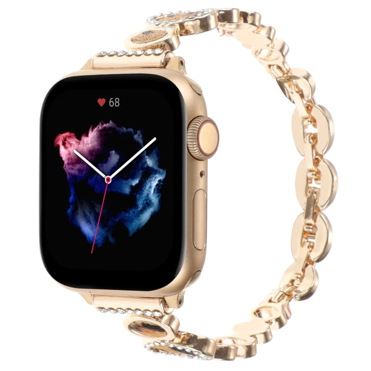 For Apple Watch SE 2023 44mm Leopard Rhinestones Metal Chain Watch Band(Gold) by buy2fix