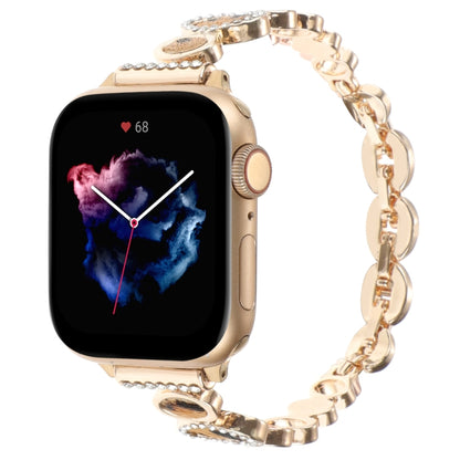 For Apple Watch SE 2023 44mm Leopard Rhinestones Metal Chain Watch Band(Gold) by buy2fix
