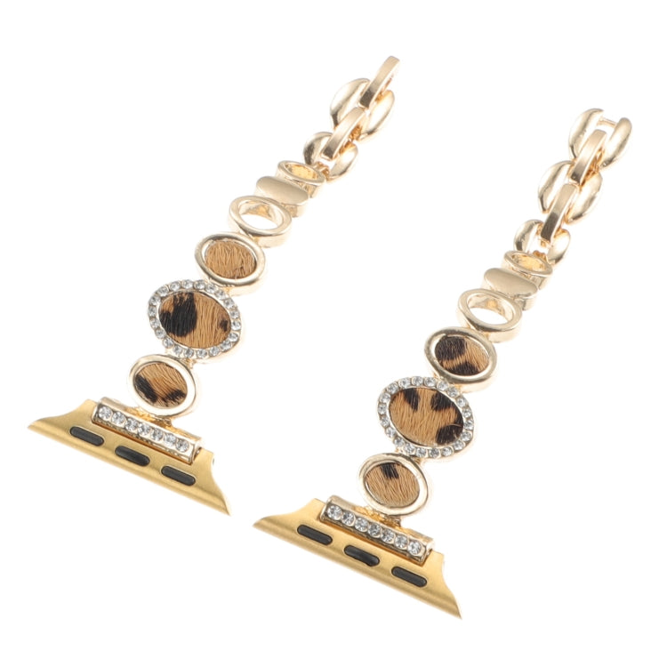 For Apple Watch SE 2023 44mm Leopard Rhinestones Metal Chain Watch Band(Gold) by buy2fix