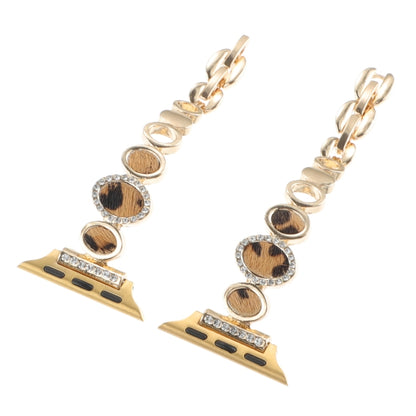 For Apple Watch SE 2023 44mm Leopard Rhinestones Metal Chain Watch Band(Gold) by buy2fix